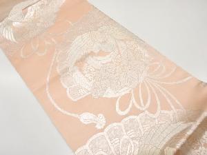 アンティーク　檜扇に鳳凰・桐模様織出しリバーシブル全通袋帯（材料）